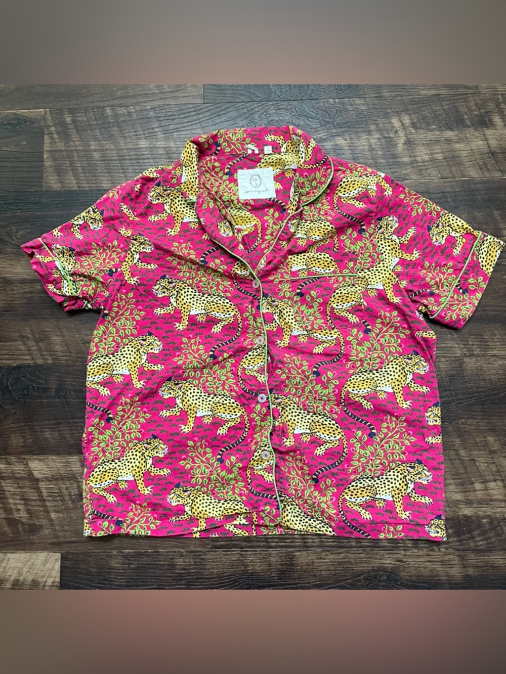 Printfresh print fresh bagheera leopard print hot pink pajama sleep shirt Large